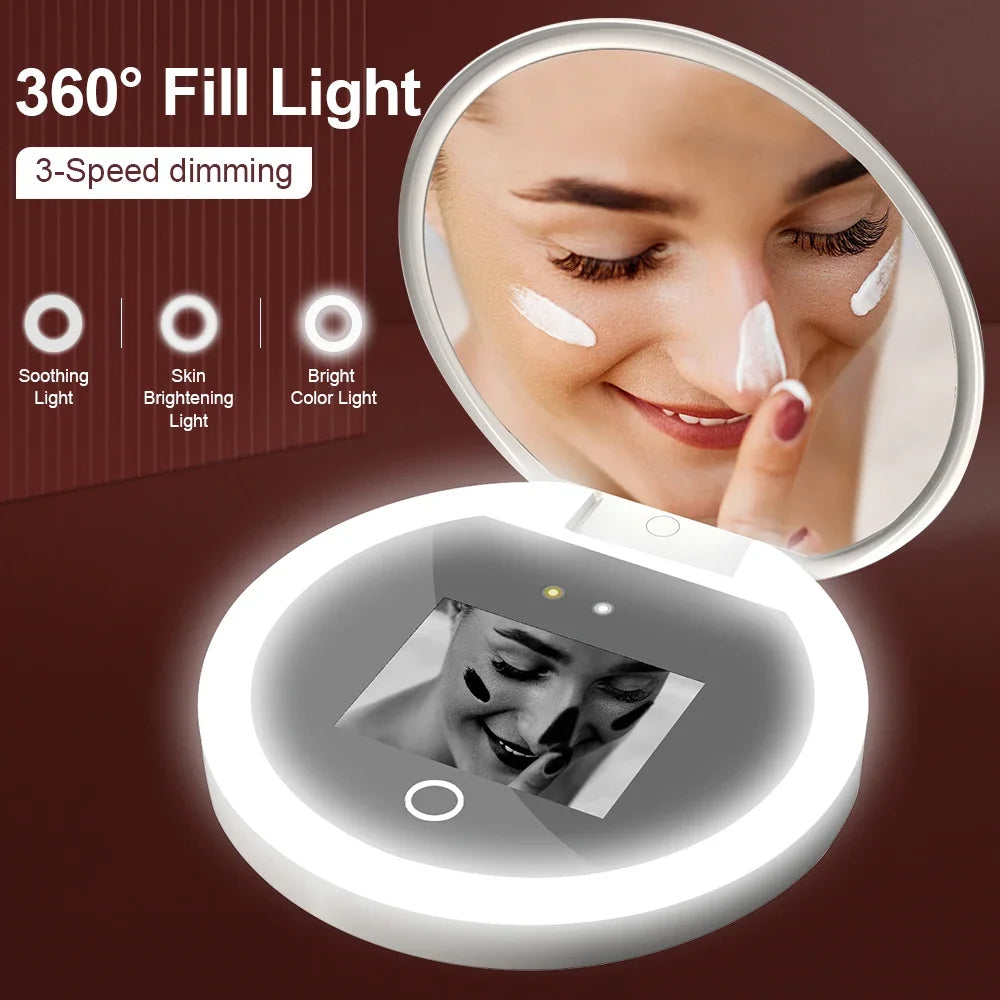 UV Mirror Sunscreen Smart Makeup Mirror Testing Camera Visual Face with 3 Colors Led Light Mirror Travel Portable