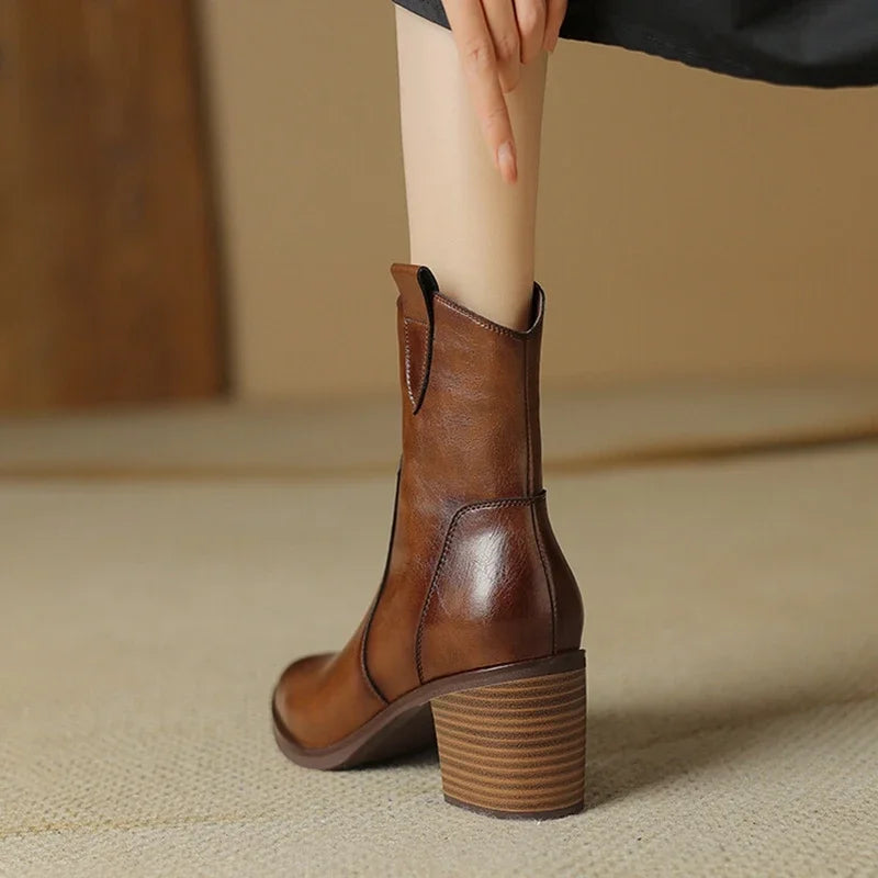 2024 Autumn Women Boots Women Shoes Pointed Toe Chunky Heel Boots Casual Winter Boots Short Modern Boots Chelsea High Heels