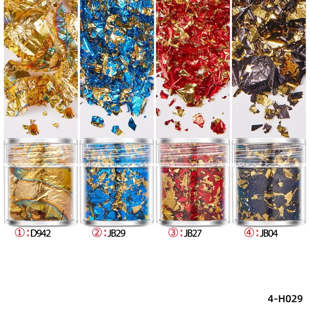 4Bottles/Set Gold Foil Leaf Flake Craft For Epoxy Resin Mold Jewelry Making Decoration Gold Foil Paper Nail Art Glitter Supplies