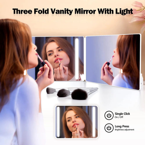 3 Way LED Makeup Mirror for Self Hair Cutting Rechargeable 360° DIY Self Haircut Mirror with Lights and Height Adjustable Hooks