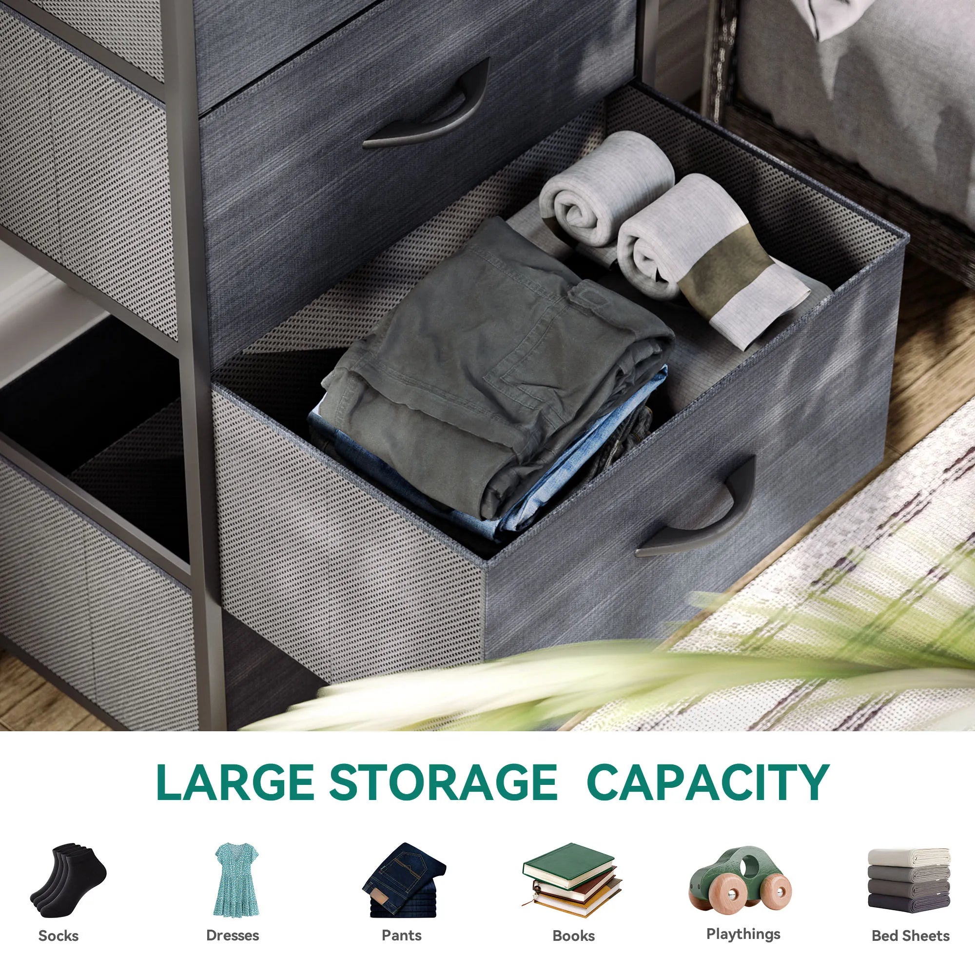YITAHOME 4-Drawer Multi-Room Storage Dresser – Fabric with Wood Top & Steel Frame, Ideal for Living Room/Kids Room