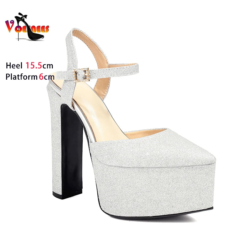 Sequin Sandals For Women Fashion Platform Pointed Toe Model Catwalk Show Shoes Club Party Woman Summer High Heels Plus Size 43