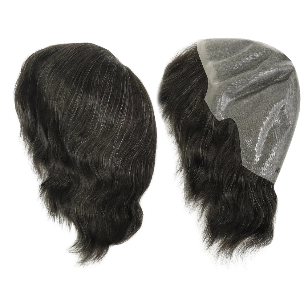 6" Short India Human Hair Wig Thin Skin Full Head Wig for Men All Hand Made Toupee Wigs Cap