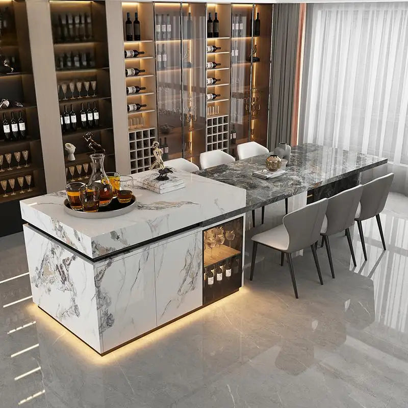 Any Size Custom Marble Kitchen Island with Wine Cooler Storage Built-in Refrigerator Cabinet Natural Stone Countertop Kitchen Fu