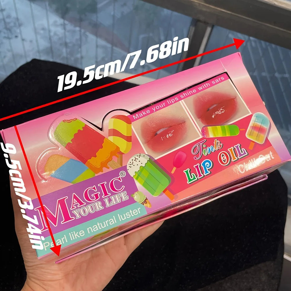 24pcs Cute Ice Cream Sequin Lip Gloss Colorchanged Lip Gloss Girls Kawaii Natural Moisturizing Lips Makeup Party Gifts