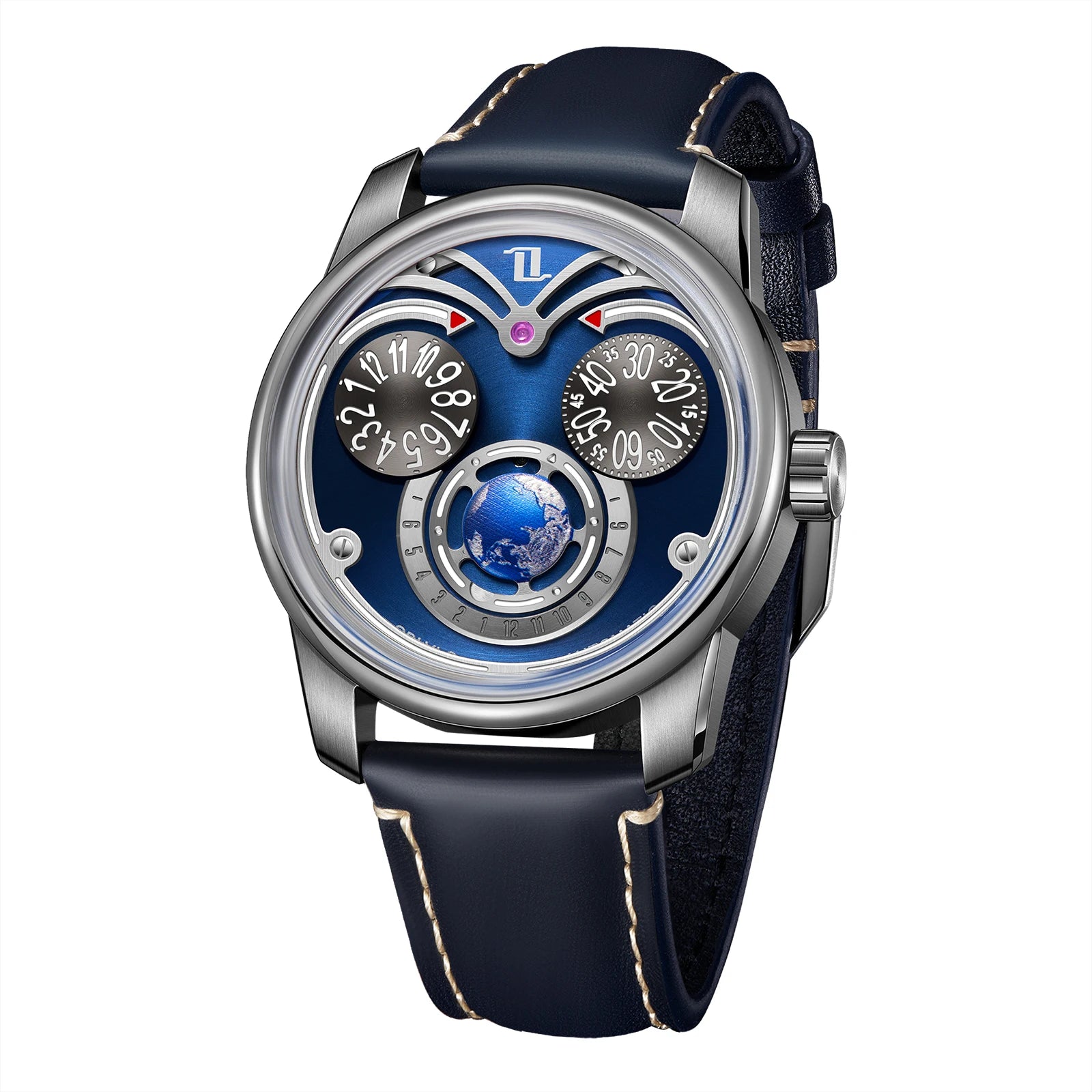 OBLVLO Fashion Eagle 3 Eyes Automatic Watch for Men Green Dial Blue Luminous Waterproof Mechanical Leather Watches JM-Eagle
