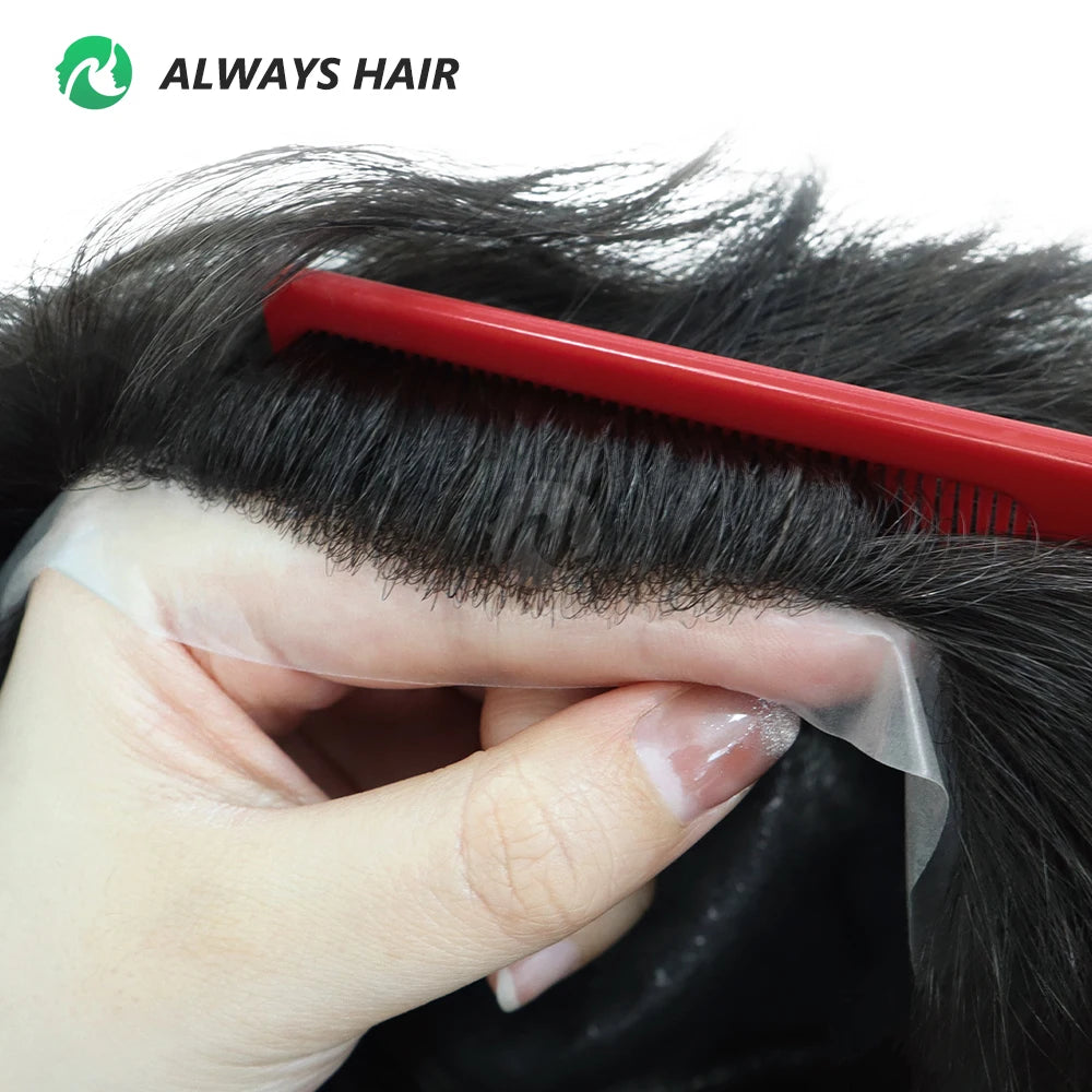 6" Short India Human Hair Wig Thin Skin Full Head Wig for Men All Hand Made Toupee Wigs Cap