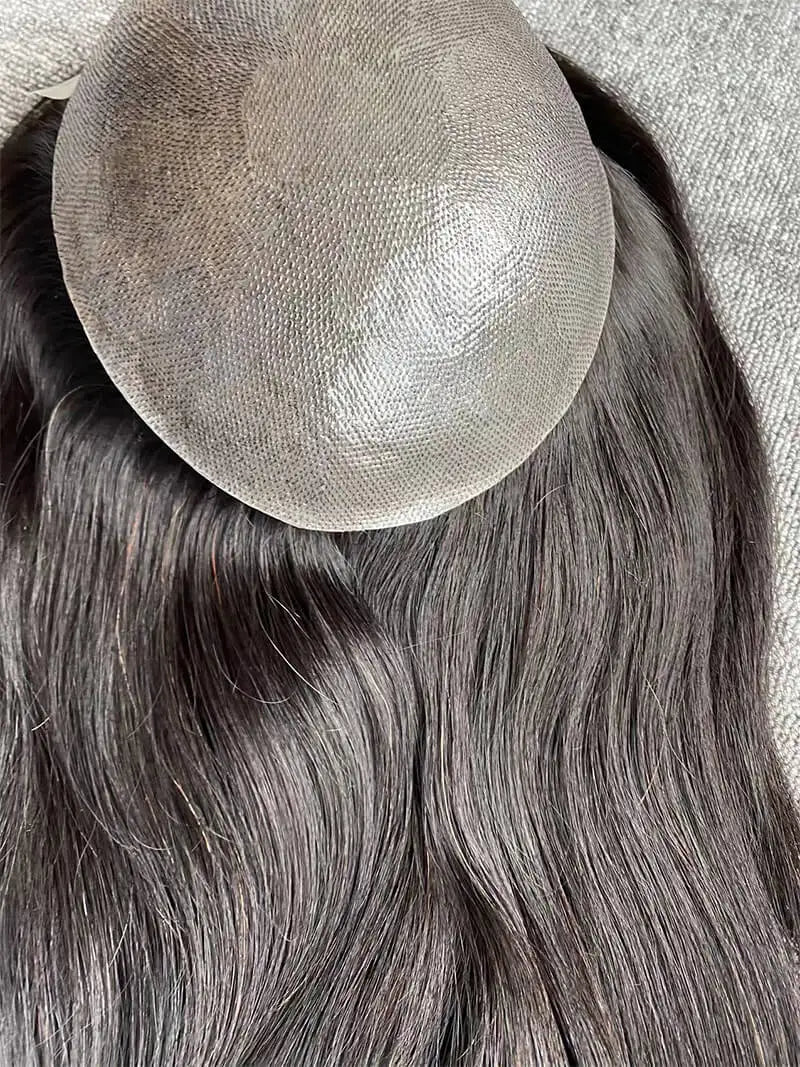 (In stock) 7*9 Size 0.12mm Durable Double knotted Skin Wig  100% Cuticle Straight Remy Virgin Human Hair Wig  For Women and Men