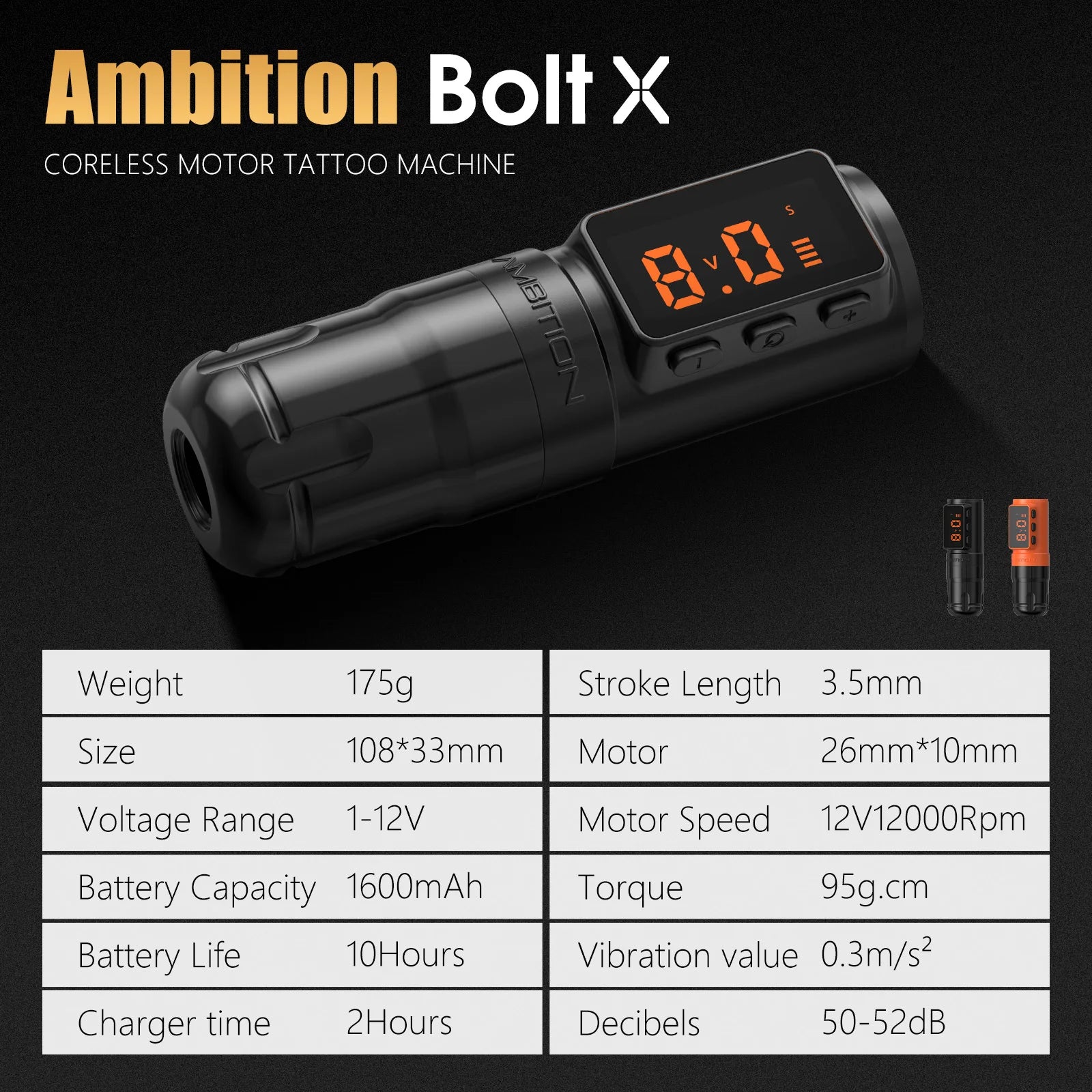 Ambition Bolt-X 1600mAh Coreless Motor Tattoo Machine Pen Wireless Power Supply Permanent Makeup Direct Drive Tattoo Gun For Art