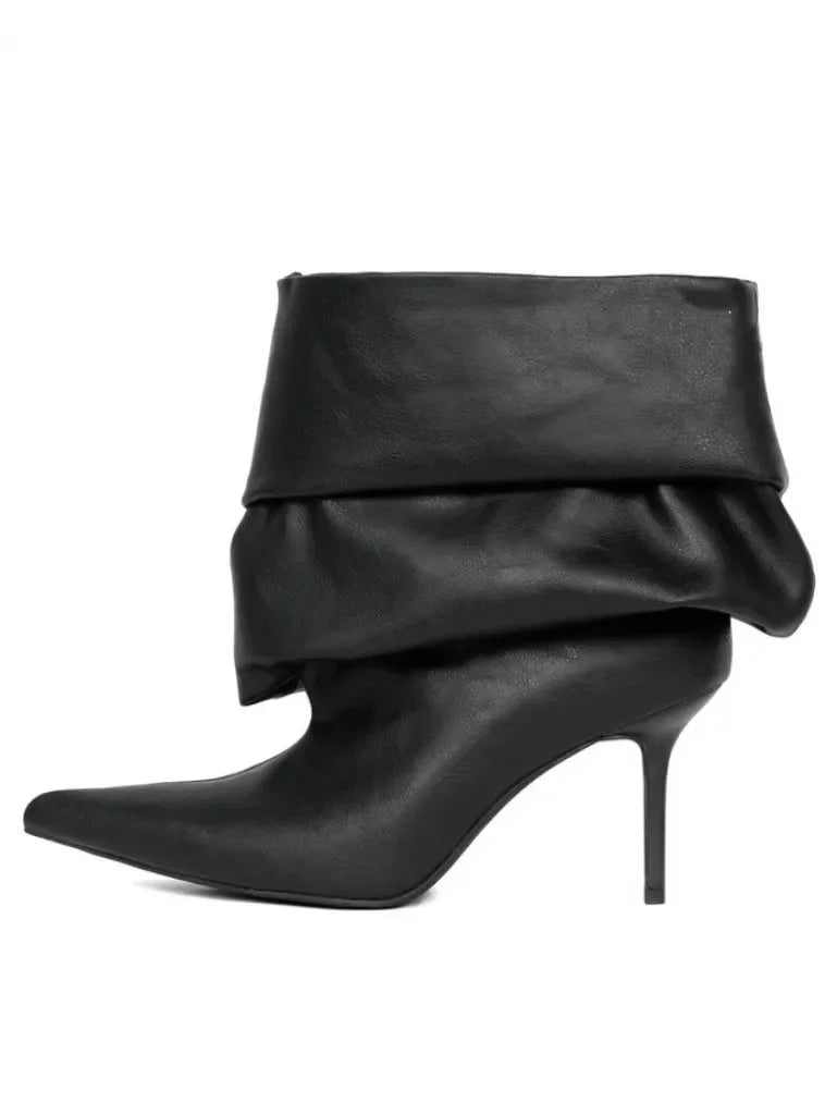 European and American High Heels, Pleated Pile Boots, Pointed Fashion Fashion Fashion, Sexy Women's Plus Size Short Boots