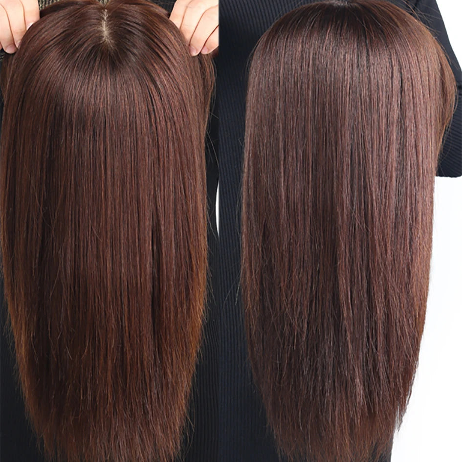 Silk Base Full Lace Wig Real Human Hair Straight Layered Silk Top Soft Light Breathable #2 Chocolate Brown wear to go for Women