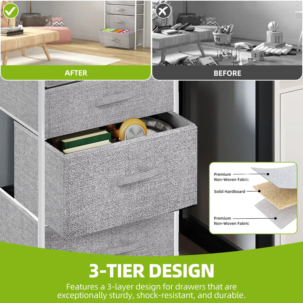 YITAHOME 5-Drawer Fabric Dresser - Steel Frame & Wood Top with Easy-Pull Bins, Storage Organizer for Bedroom, Living Room