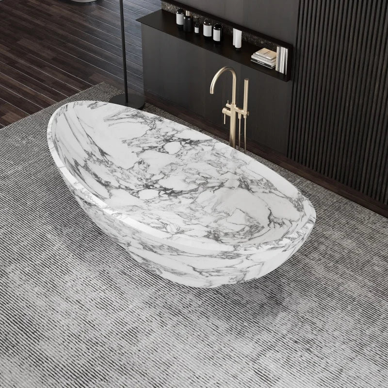 Freeform Natural Stone 1.7m Bathtub, Insulated Irregular Double Soaking Tub, Heat-Retention Freestanding Luxury Bath for Home