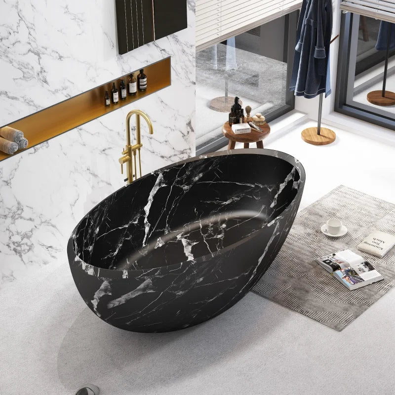 Freeform Natural Stone 1.7m Bathtub, Insulated Irregular Double Soaking Tub, Heat-Retention Freestanding Luxury Bath for Home