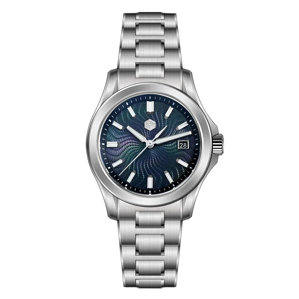 San Martin New SN0150 39mm Guilloche MOP Dial Gada Watch Miyota 9015 Luxury Automatic Mechanical Watches 10 ATM Reloj Watch Men