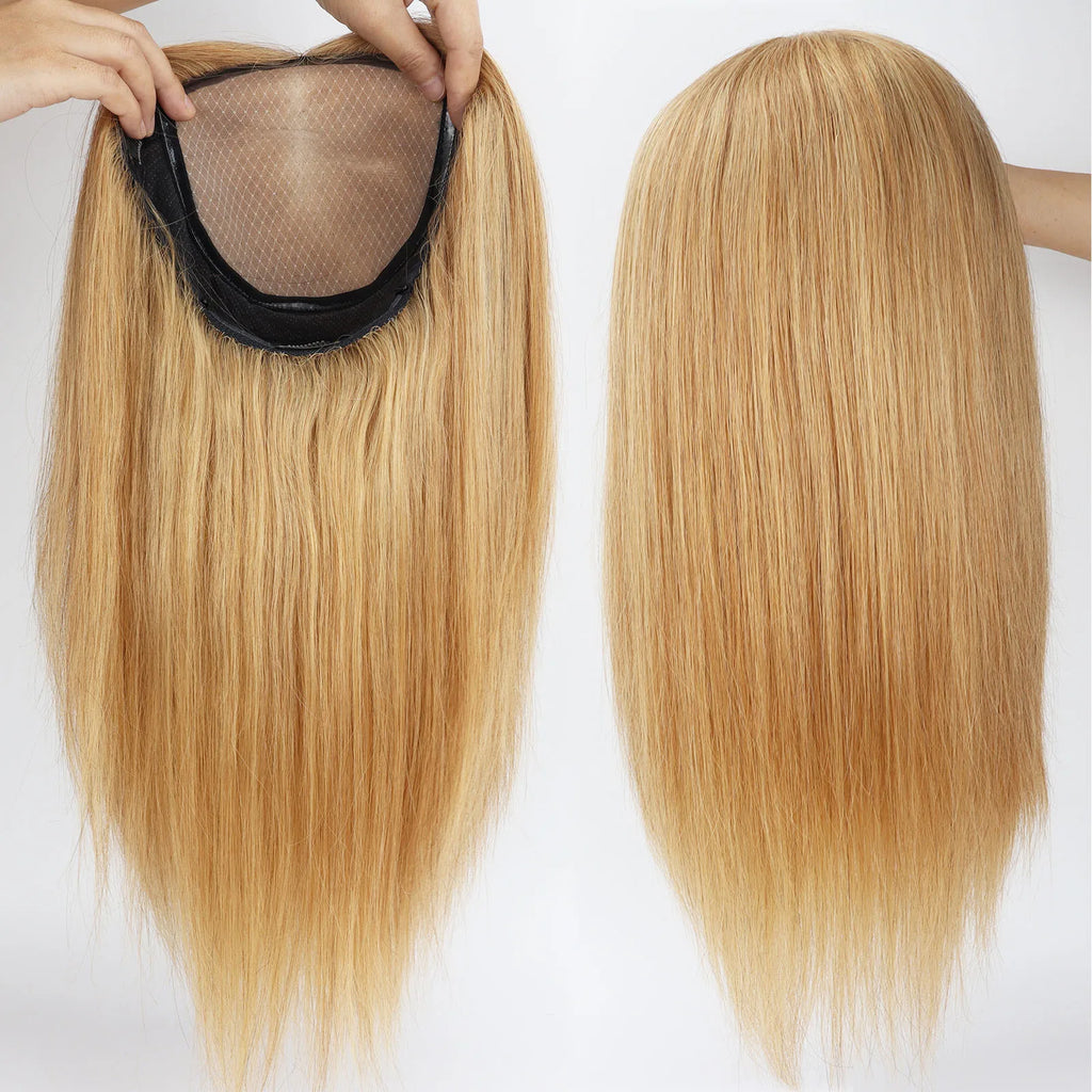 Silk Top Wig with PU Around #27 Honey Blonde Hair Real Remy Human Hair Wig for Women 6x6 Silk Base Wig With Clips in Elastic Net