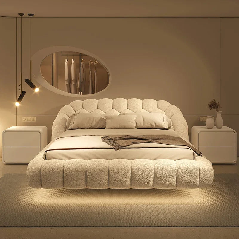 Lambswool Floating Bed Aesthetics Princess Wedding High End Quality Bed Modern Apartment Confortable Muebles Bedroom Furniture