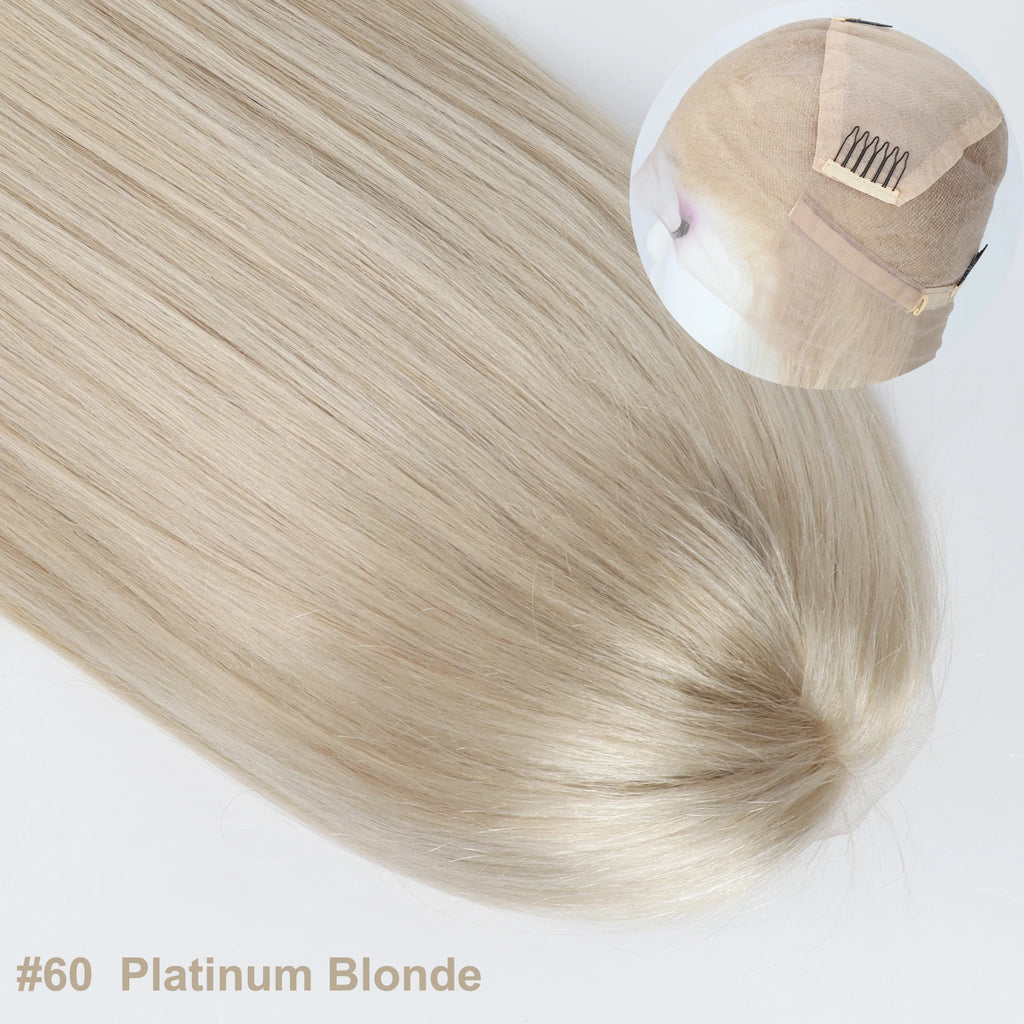26" Platinum Blonde Full Lace Wig Human Hair for Women Brazilian Remy Human Hair Wig Straight with Baby Hair Lightest Color #60