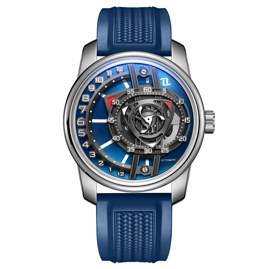 OBLVLO Fashion Men's Automatic Watch Forged Carbon Rotor Analog Display Luminous Hands Waterproof Leather Band Mechanical Watch.