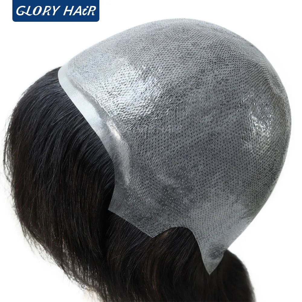 Full Head Wig 6 inches Short Straight Hair Thin Skin Full PU Wig for Man and Women Natural Black 130% Density Human Hair Wig