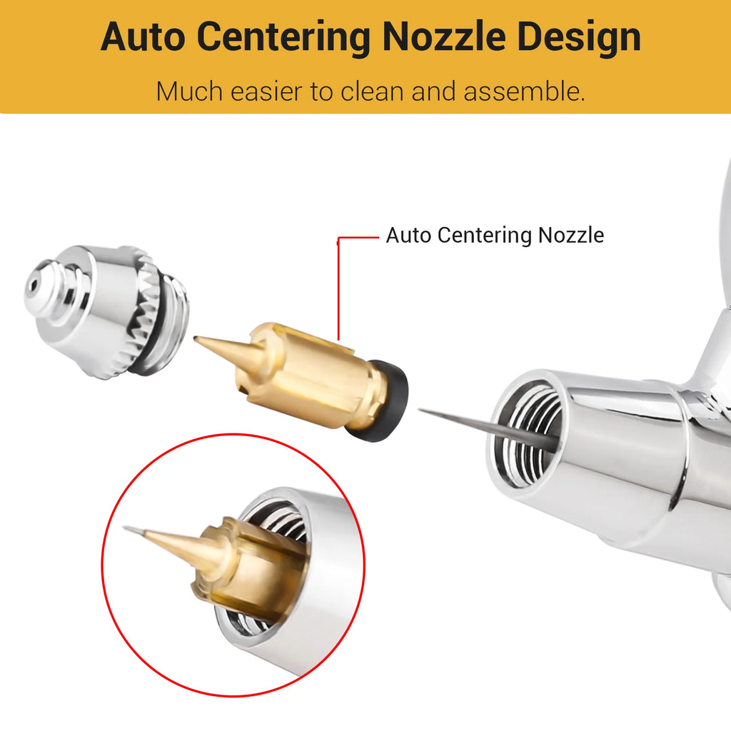 Dual-Action Airbrush With Auto-Centering Nozzle, 7cc 13cc Cups, 0.2/0.3/0.5mm needle for Modeling Makeup Nail Art Painting Tool
