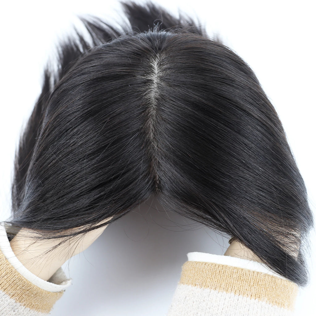 Full Lace Silk Top Wig with PU Front Layer Virgin Human Hair Wig for Women 5x5" Hand Tied Silk Base Natural Scalp Look