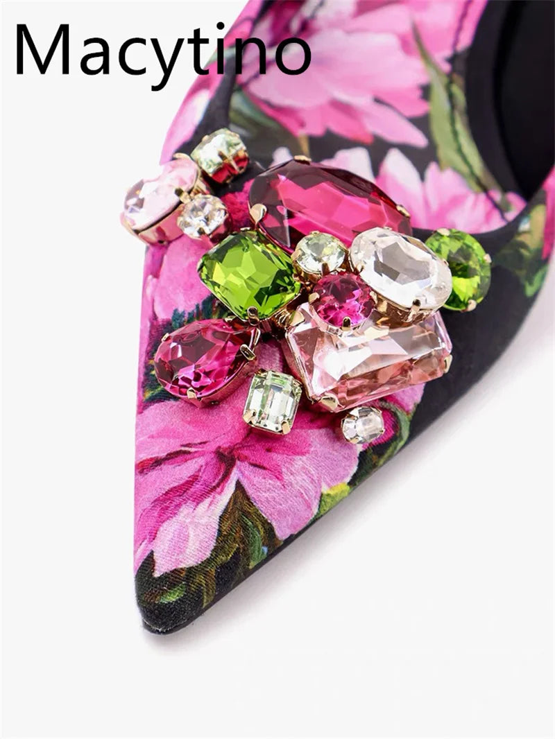 Ladies Spring Autumn Print Design High Heels Stilettos Pointed Toe Slingback Wedding Party Shoes Fashionable