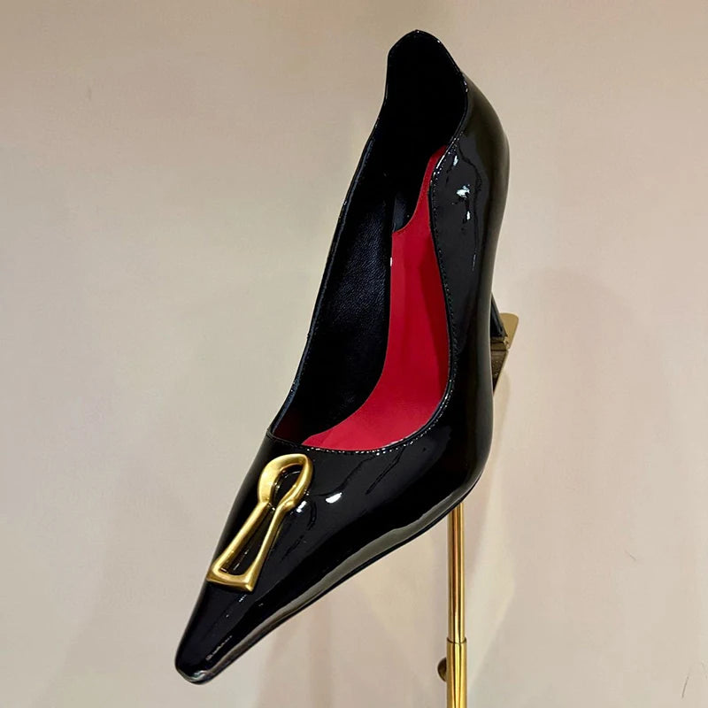 Spring Autumn Pointed Toe High Heels Women's Metal Decor Thin Heels Pumps Shallow Mouth Single Shoes Versatile Commuter Shoes