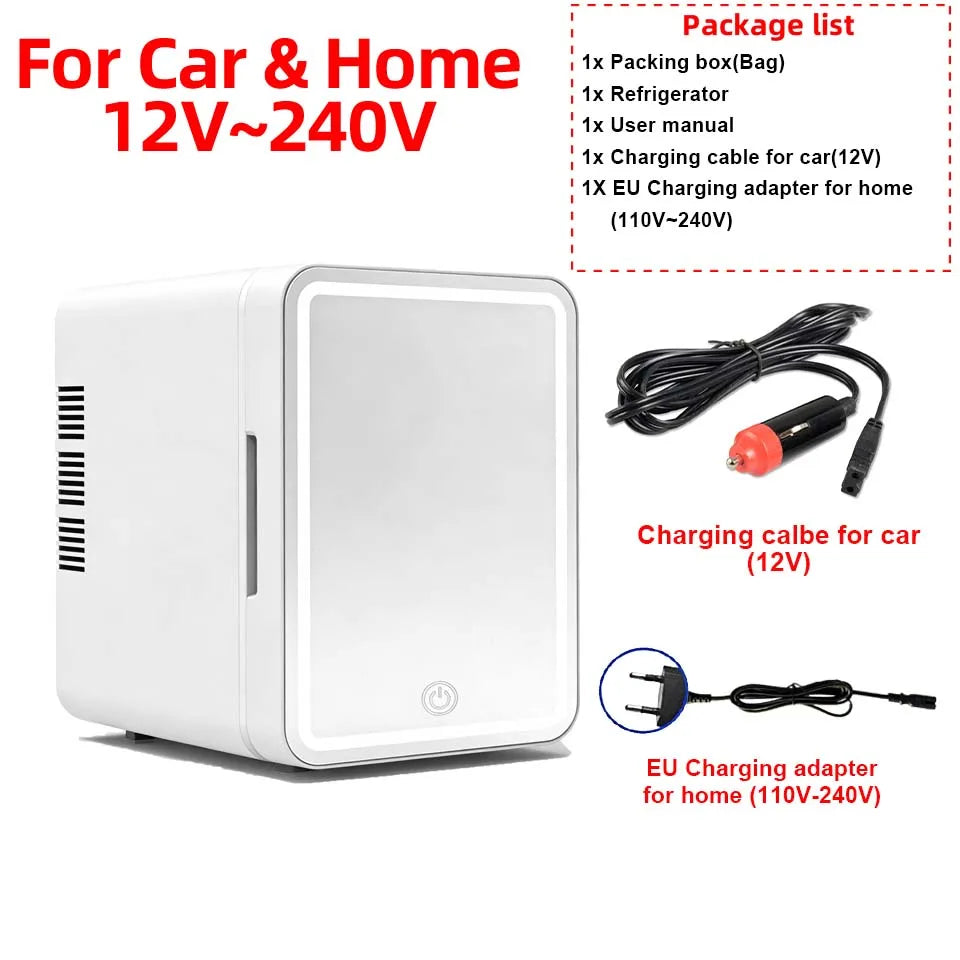 4L Mini Cooler＆Warmer Fridge With LED Light Mirror Portable Makeup Refrigerator Cosmetic Storage Keep fresh Cooler for Car Home