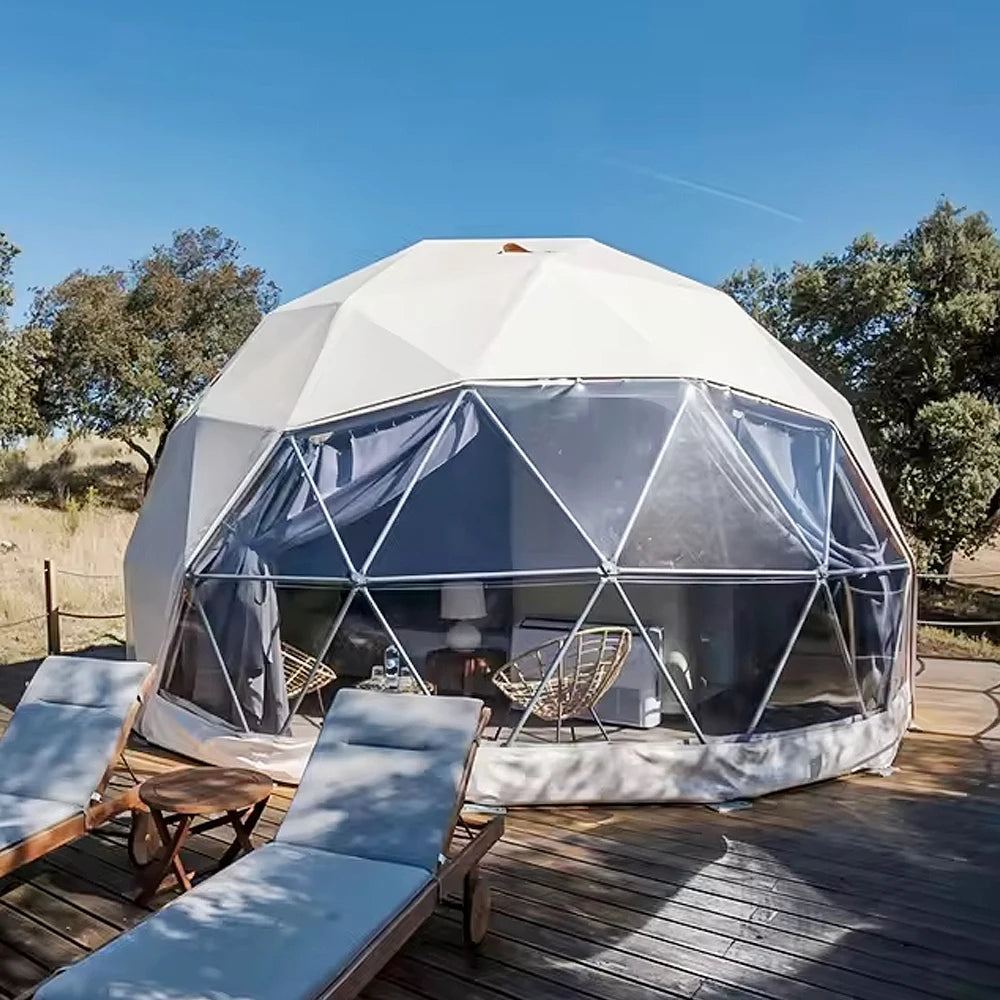 6M 7M Luxury Waterproof Geodesic Dome PVC Spherical Tent Hotel Resort for Glamping Outdoor Luxury Glamping Dome with Bathroom
