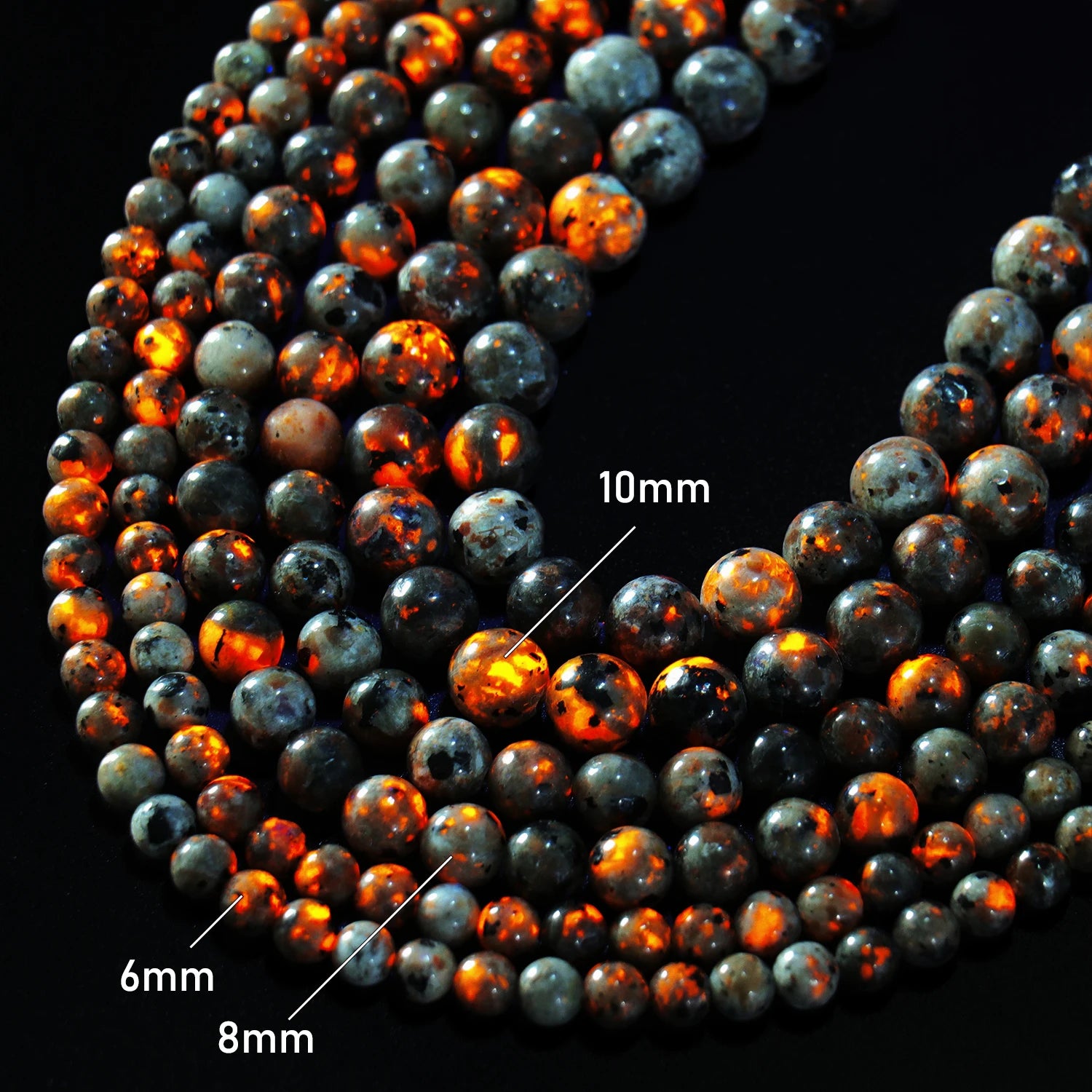 Natural Stone Round Flame Stone Beads Yooperlite Fire Sodalite Loose Spacer Beads for Jewelry Making DIY Bracelets Necklace 15''