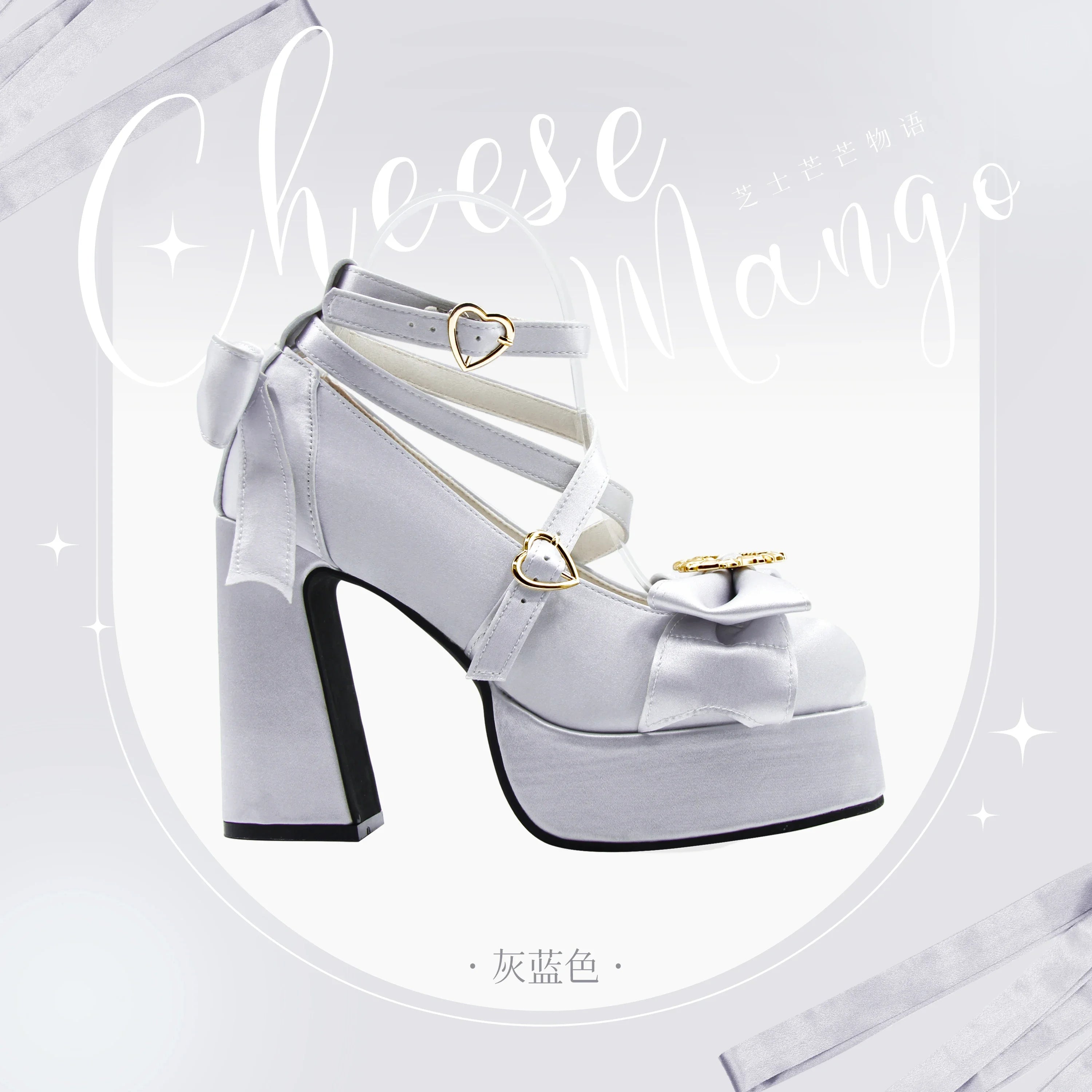 2024 New Spring Summer Ladies Elegant Waterproof Platform Satin Bow Chunky Heel Sweet Love Mary Jane Shoes High Heels for Women