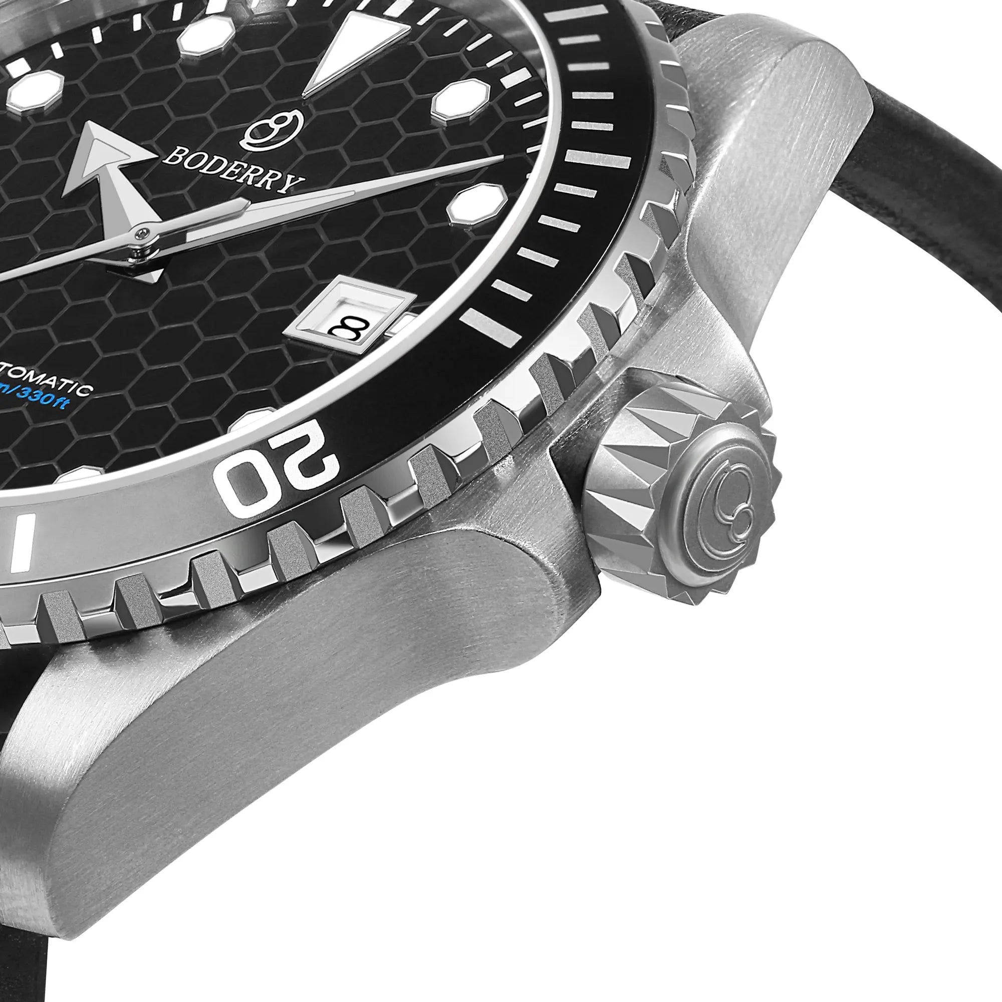 BODERRY Mens Automatic Watches Military Watch Mechanical Wristwatch Titanium Diver 100m Waterproof Sapphire C3 Luminous Sport