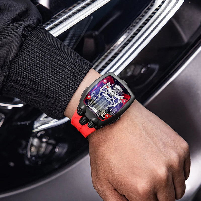 FEICE Men's Automatic Skeleton Watch Tourbillon Fashionable Mechanical Watch For Men Silicone Strap Luminous Christmas Gifts