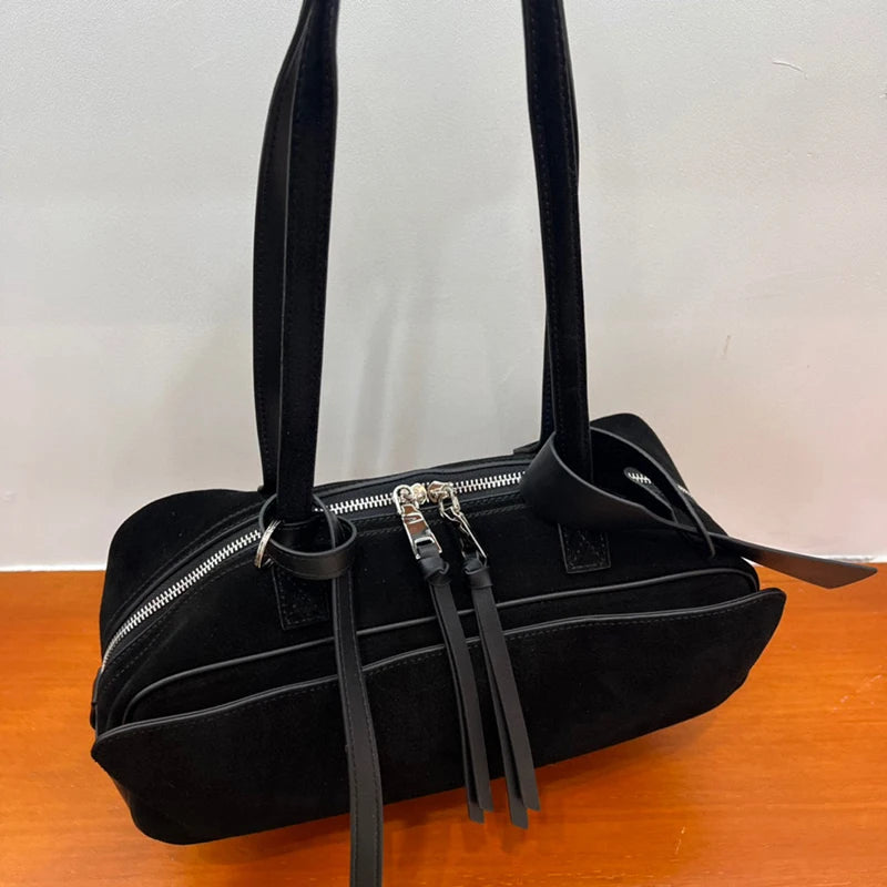 2025 Winter Suede Cowhide Leather Women Shoulder Bags Luxury Brand Design Women Handbags Genuine Leather Crossbody Bags Woman