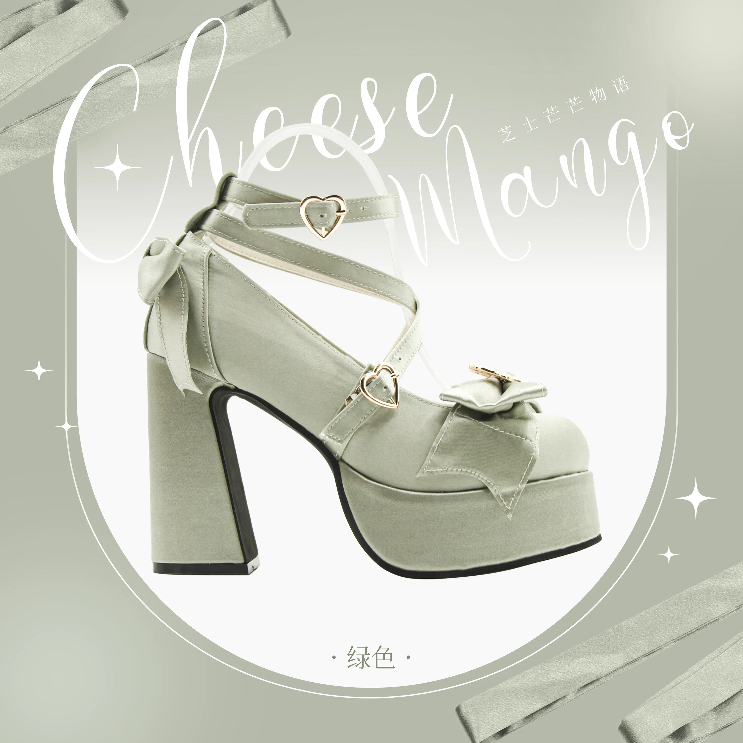 2024 New Spring Summer Ladies Elegant Waterproof Platform Satin Bow Chunky Heel Sweet Love Mary Jane Shoes High Heels for Women