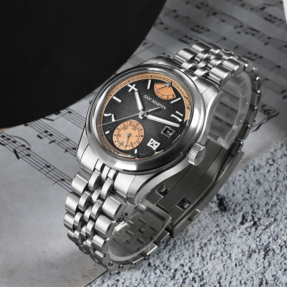 San Martin New 39mm Men Watch Miyota 9132 Power Reserve Display Original Design Mechanical Watches Waterproof Luminous SN0144