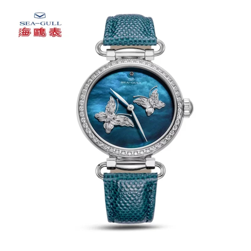 Seagull Women Watch Luxury Mechanical Wristwatch Crystal Pearl of Mother Dial Clock Butterfly Filigree Craft Lady Watches 8101L