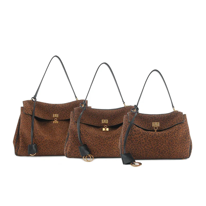 Winter Luxury Brand Women Bags Genuine Leather Brown Suede Women Totes Gold Buckle Women Shoulder Bags Fashion Women Handbags