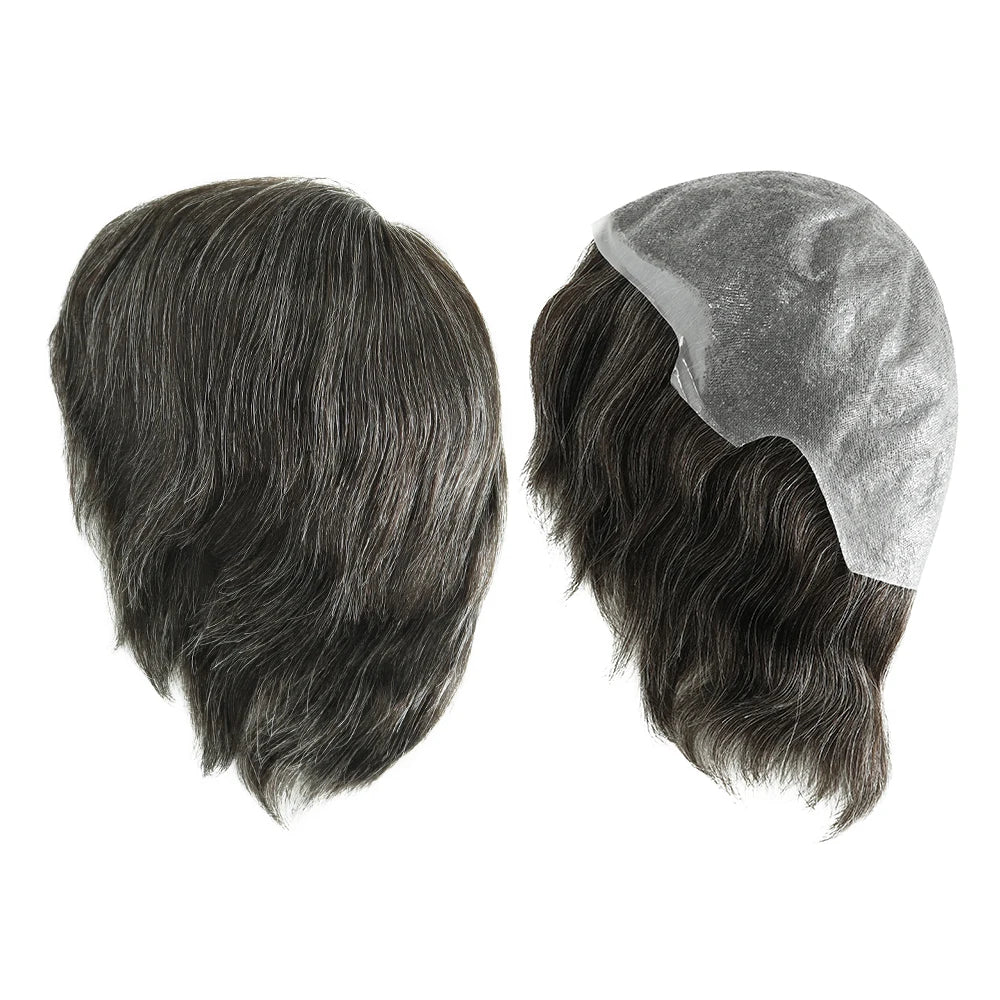 Full Head Wig 6 inches Short Straight Hair Thin Skin Full PU Wig for Man and Women Natural Black 130% Density Human Hair Wig