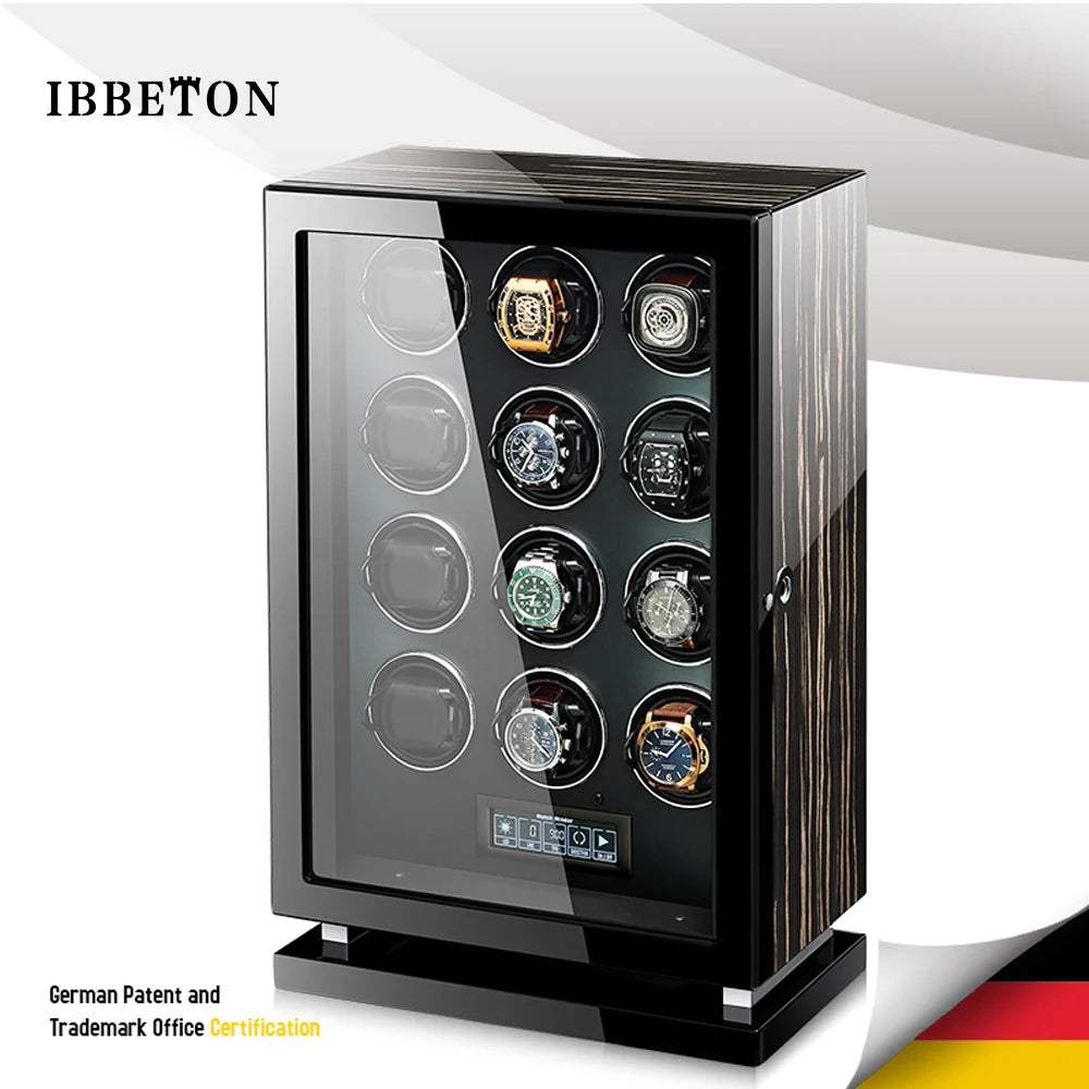 Luxury Automatic Watch Winder12 24 30 Slot Wood Mechanical Watch Box Fingerprint Unlock Quiet Mabuchi Motor Watches Storage Safe