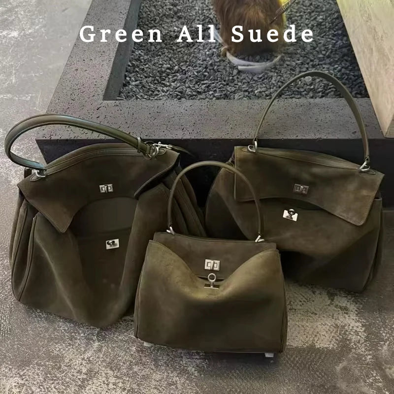 Winter Luxury Brand Women Bags Genuine Leather Brown Suede Women Totes Gold Buckle Women Shoulder Bags Fashion Women Handbags