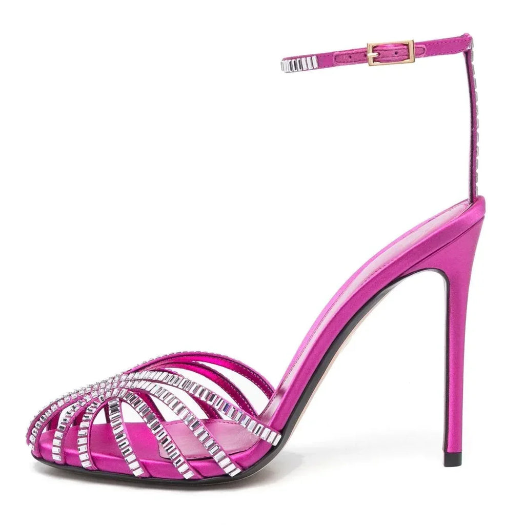 Chocolate Crystal Cross Sandals Women Cross Strap Summer Vacation Shoes Stiletto Heels Sexy Banquet Casual High Heels Sandals