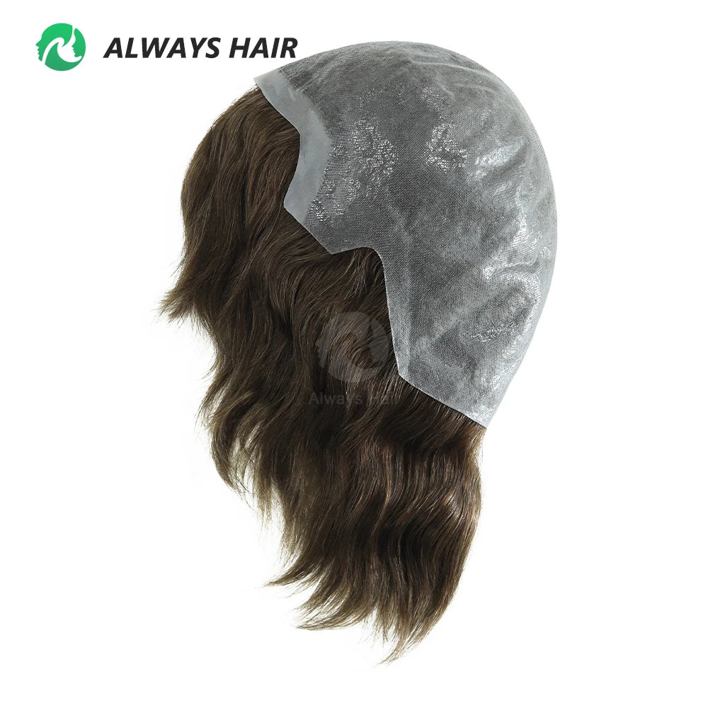 6" Short India Human Hair Wig Thin Skin Full Head Wig for Men All Hand Made Toupee Wigs Cap