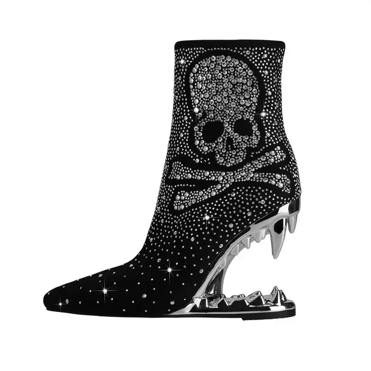 High Quality European and American Designer Runway Shoes 2023 Sexy Shaped High Heels, Fashionable Flame Rhinestone Short Boots