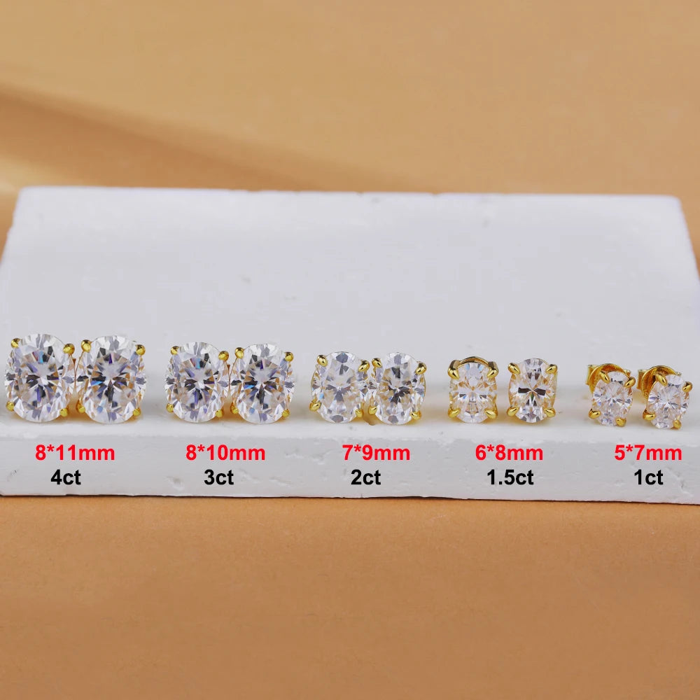 0.5-5ct Oval Cut Moissanite Stud Earring for Women D Color Sparkling Diamond 925 Sterling Silver Ear Studs Party Jewelry Gifts