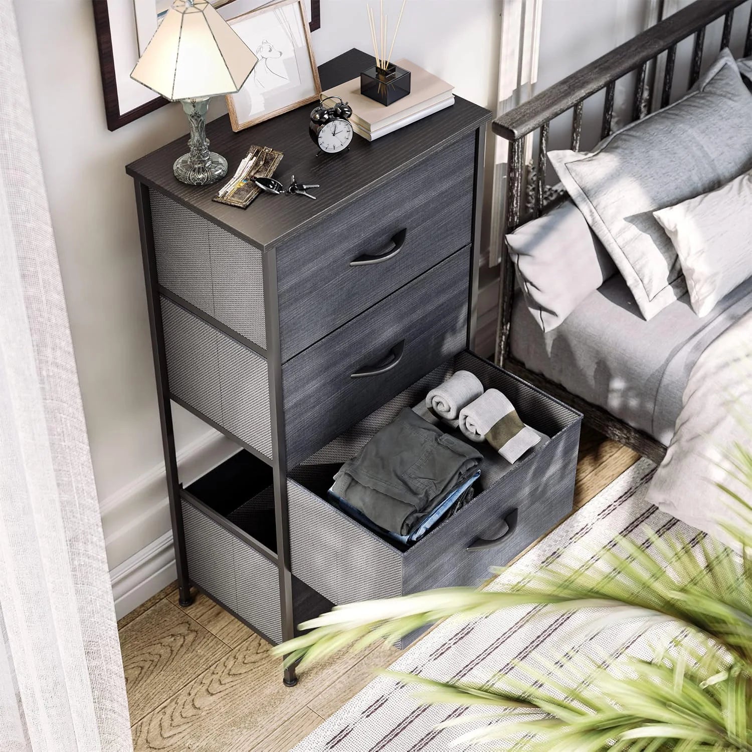 YITAHOME 4-Drawer Multi-Room Storage Dresser – Fabric with Wood Top & Steel Frame, Ideal for Living Room/Kids Room