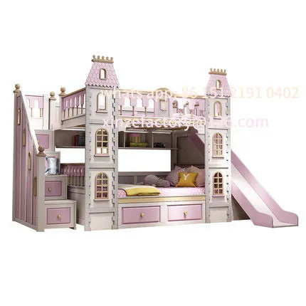 Customizable Full Solid Wood Upper and Lower Bed Bunk Bed High and Low Bed Two-story Princess Dream Castle Slide Villa