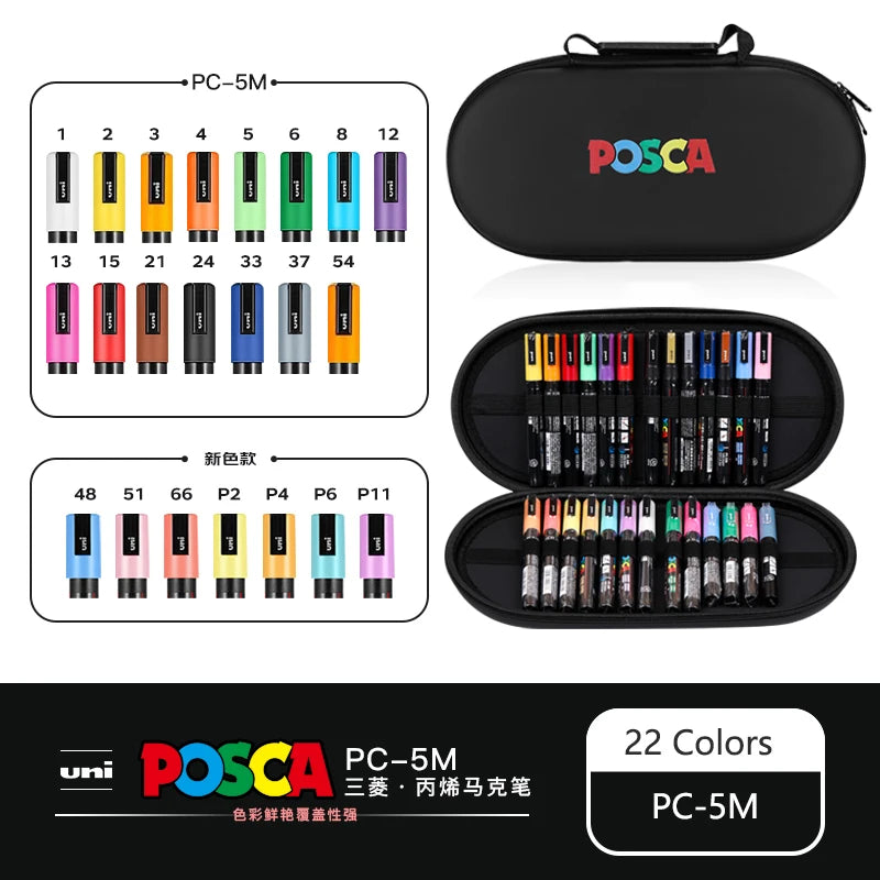 POSCA Acrylic Markers Organized in Bags, 0.7-2.5mm School Coloring Pens, Handy Original Japanese Professional Art Paint Supplies