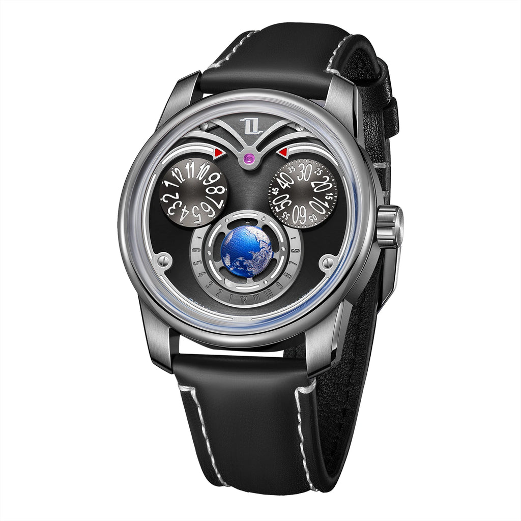 OBLVLO Fashion Eagle 3 Eyes Automatic Watch for Men Green Dial Blue Luminous Waterproof Mechanical Leather Watches JM-Eagle